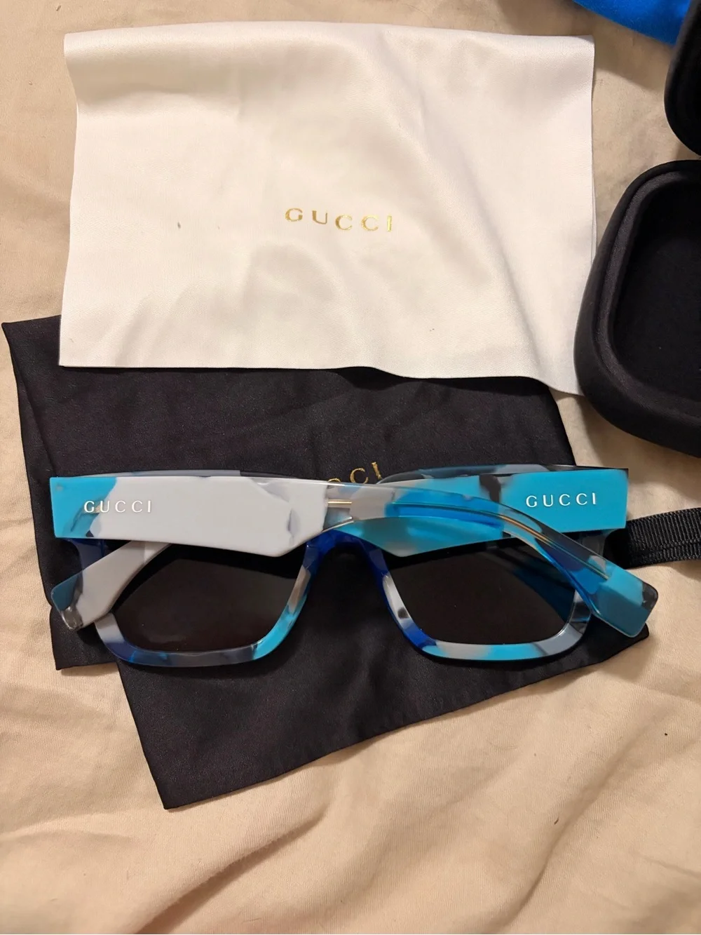 Gucci Blue and Gray Marble Cat-Eye Sunglasses